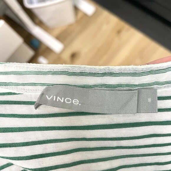 VINCE Silk Blend Split-Neck Stripe Tunic Blouse Green White size Medium - Picture 9 of 10